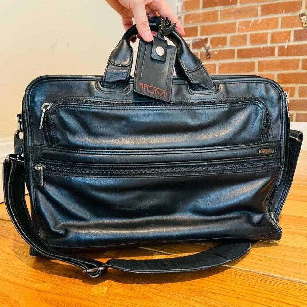 Tumi Black Soft Leather Laptop Bag Briefcase